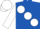 Royal blue, large white spots, white sleeves & cap