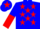 Blue, red stars, blue and red halved sleeves, blue cap, red star and peak