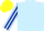 Light blue body, yellow arms, dark blue striped, yellow cap, dark blue striped