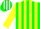 Green, blue and yellow braces, white cresent moon, green, blue and yellow stripes on sleeves