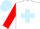 White, light blue cross, red maple leaf, red sleeves, light blue cap