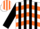 White, orange 'd', orange chevrons, black stripes on sleeves