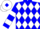 Blue and white diamonds, blue sleeves, white hoop, white cap, blue diamond