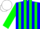 Blue, white hurricane emblem, green stripes on sleeves, white cap