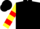 Black, red 'trs' on yellow shield, yellow and red bars on sleeves