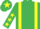 Emerald green, yellow braces, emerald green sleeves, yellow stars, emerald green cap, yellow star