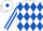 White and royal blue checked diamonds, striped sleeves, white cap, royal blue diamond
