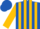 Royal blue, gold circled green four-leaf clover, gold stripes on sleeves, royal blue cap