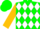 Green, white diamonds, gold sleeves, green cap