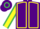 Purple, yellow seams, yellow sleeves, emerald green seams, purple & emerald green hooped cap