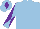 Light blue, light blue and purple diabolo on sleeves, light blue cap, purple diamond