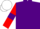 Purple, red sleeves, purple armlets, white cap