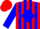 Red, blue 'jr' in diamond frame, blue stripes on sleeves, red cap