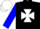 Black, white maltese cross, blue sleeves, blue and white checked cap