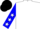White, red 'm', blue sleeves, white stars