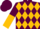 Maroon, gold diamonds, maroon and gold halved sleeves, maroon cap