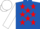 Royal blue, red stars, white sleeves, white cap
