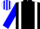 Black, white braces, blue sleeves, blue and white striped cap