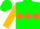 Green, orange diamond belt, gold sleeves, green cap