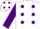 White, purple spots, purple sleeves, purple spots on cap