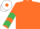 Orange, emerald green chevrons on sleeves, white cap, orange diamond
