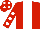 Red, white stripe, red sleeves, white spots and spots on cap