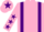Pink, purple braces, pink sleeves, purple stars, pink cap, purple star