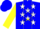 Blue, white stars on yellow panel, white star on yellow sleeves, blue cap