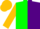 Green, purple halves, gold fleur de lis, gold sleeves, gold cap