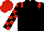 Black, red epaulets, checked sleeves, red cap