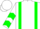 White, green braces, green chevrons on sleeves