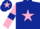 Dark blue, pink star, pink sleeves, dark blue armlets, dark blue cap, pink star