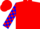 Red body, red arms, blue checked, red cap, blue checked