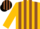 Gold, brown braces, brown 'm', brown stripes on sleeves