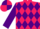 Rose body, purple diamonds, purple arms, rose cap, purple quartered