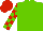 Light Green, Red checked sleeves, Red cap