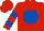 Red, royal blue ball, royal blue hoops on sleeves