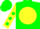 Ligth green body, yellow disc, yellow arms, ligth green spots, ligth green cap