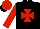 Black, red Maltese cross and sleeves, red cap, black peak