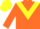 Orange, yellow chevron, orange sleeves, yellow cap