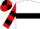 White, broad red band with black hoop, red and black hooped sleeves, black and red quartered cap