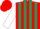Red and Dark Green stripes, White sleeves, Red cap
