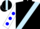 Black, light blue sash, white sleeves, blue dots, black cap, light blue stripe