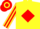 Yellow, red diamond, striped sleeves, hooped cap