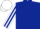 Dark blue body, white arms, dark blue striped, white cap