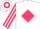 White, cerise diamond, cerise and white striped sleeves, hooped cap