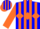 Blue, orange diamond belt, orange stripes on slvs