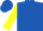 Royal blue, yellow blocked 'r', royal blue 'r' on yellow sleeves, royal blue cap
