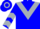 Blue, silver chevron, blue sleeves, silver chevrons, blue and silver hooped cap
