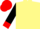 Primrose, black sleeves, red collar, cuffs and cap